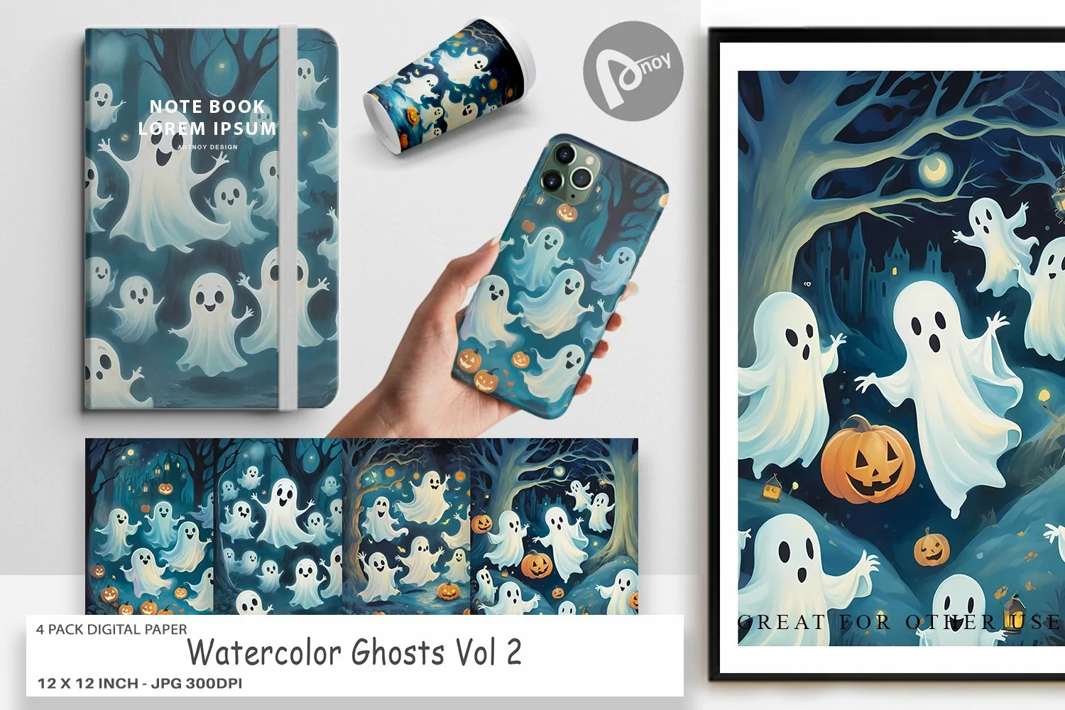 Digital Paper Watercolor Ghosts product image 1