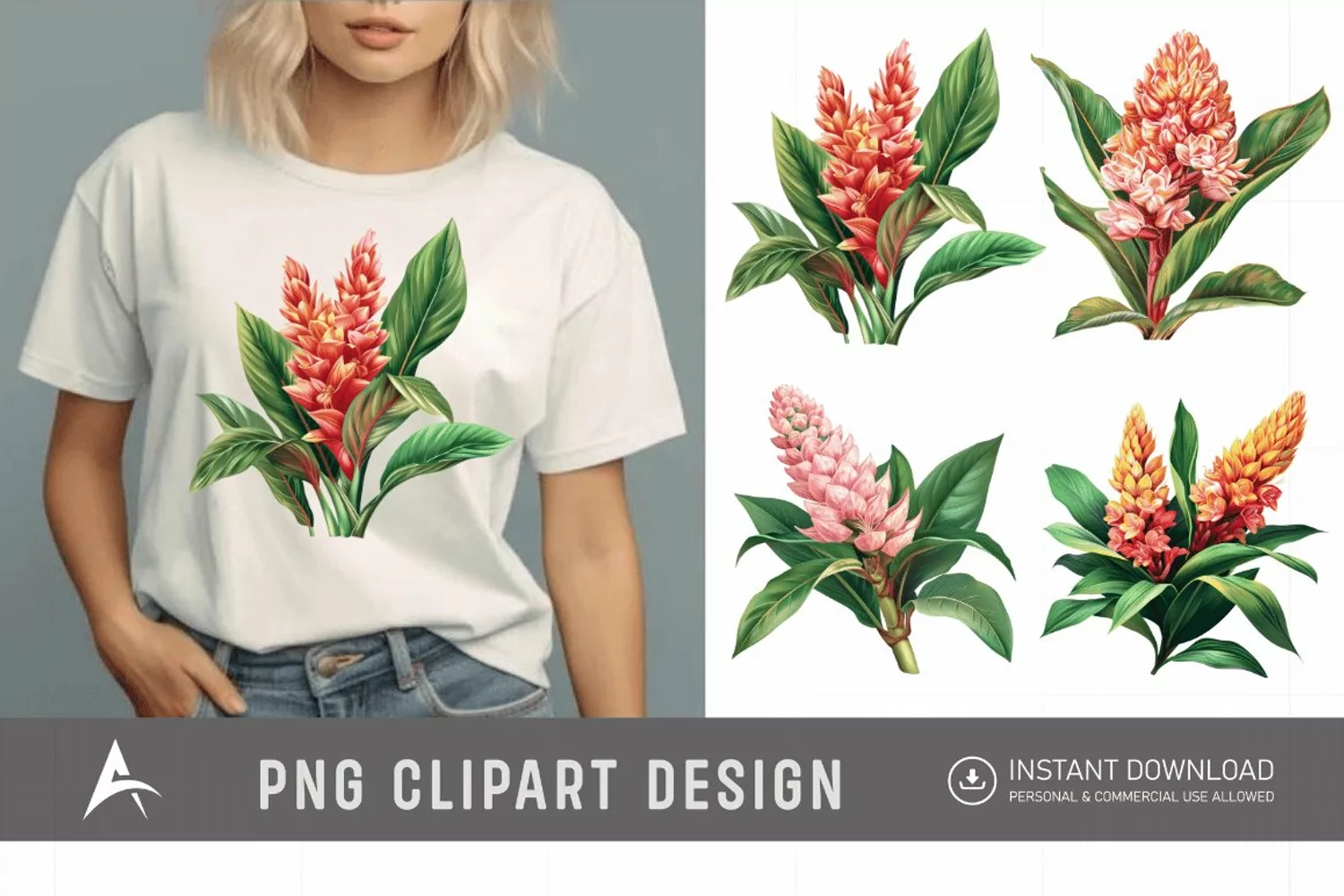 Watercolor Ginger Flower Plant Clipart product image 1