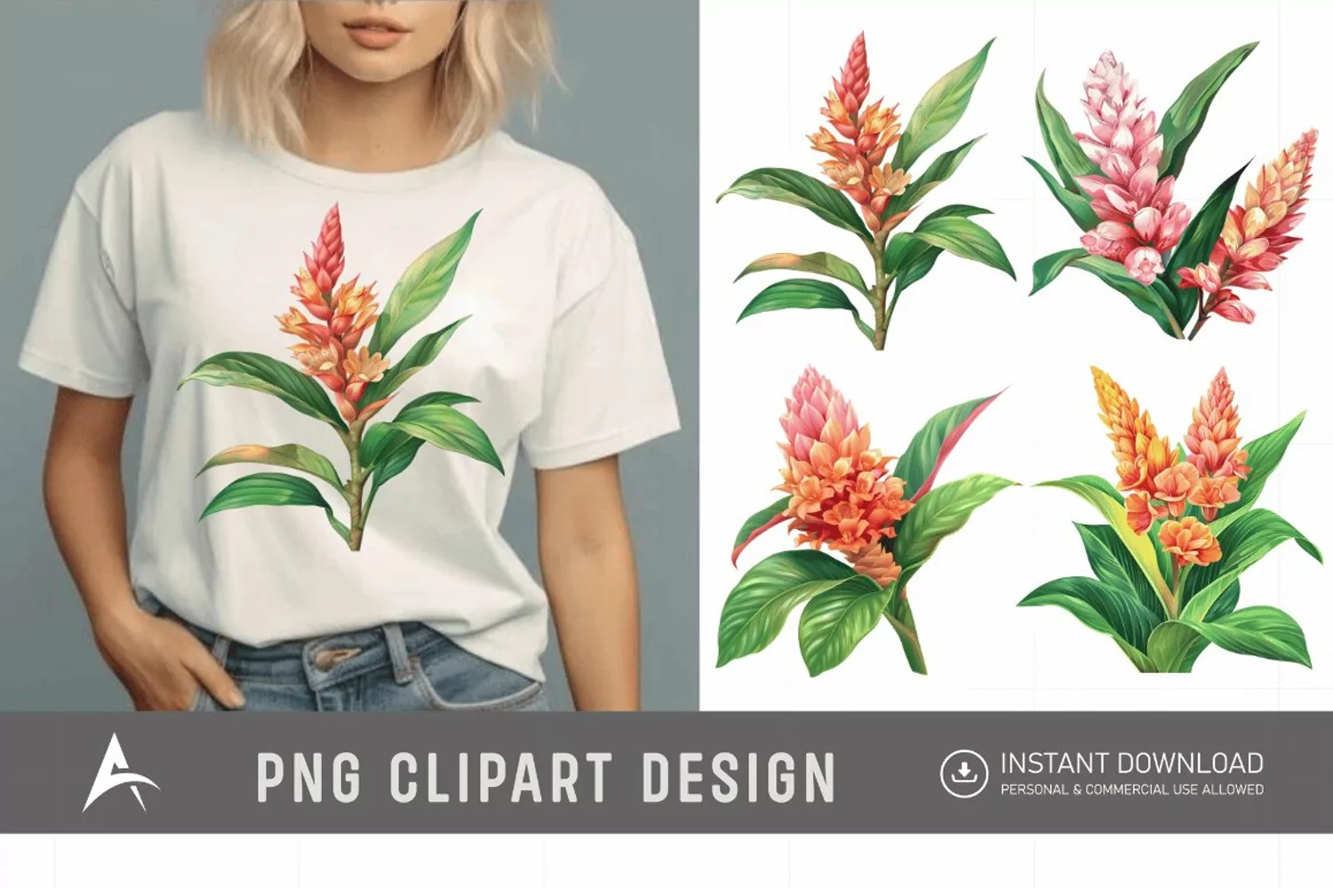Watercolor Ginger Flower Plant Clipart product image 1