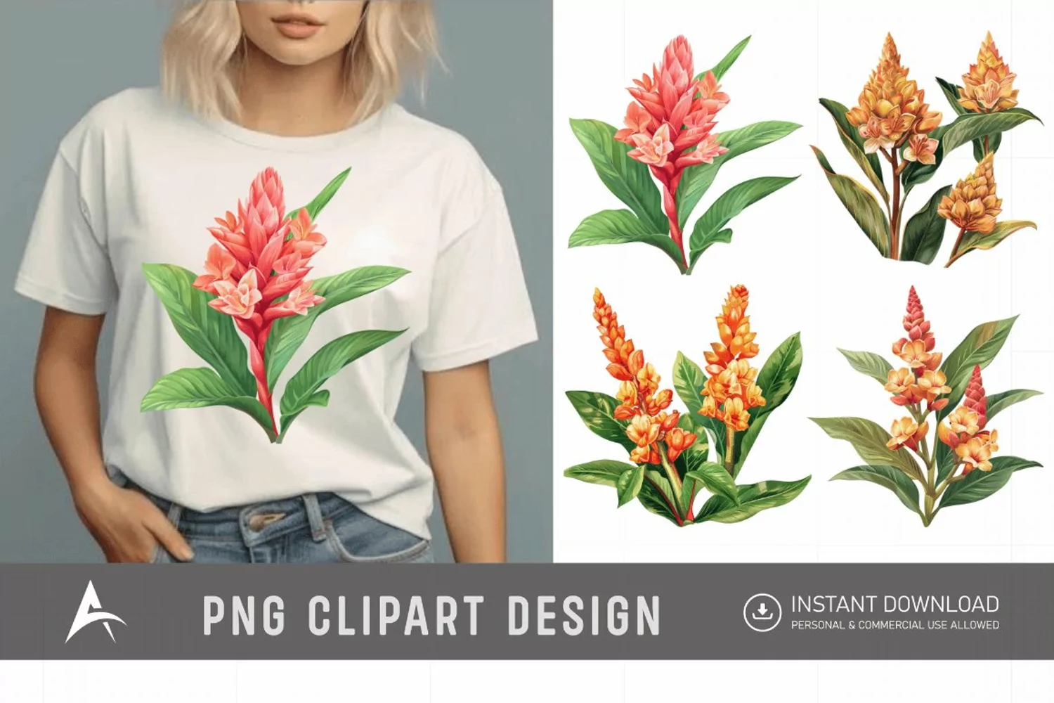Watercolor Ginger Flower Plant Clipart product image 1