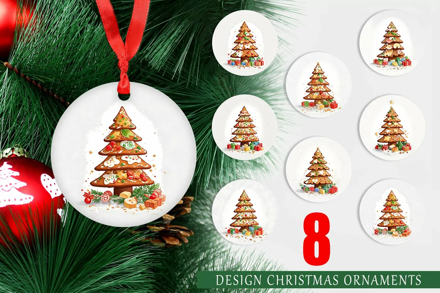 Christmas Ornaments Watercolor Gingerbread Tree product image 1