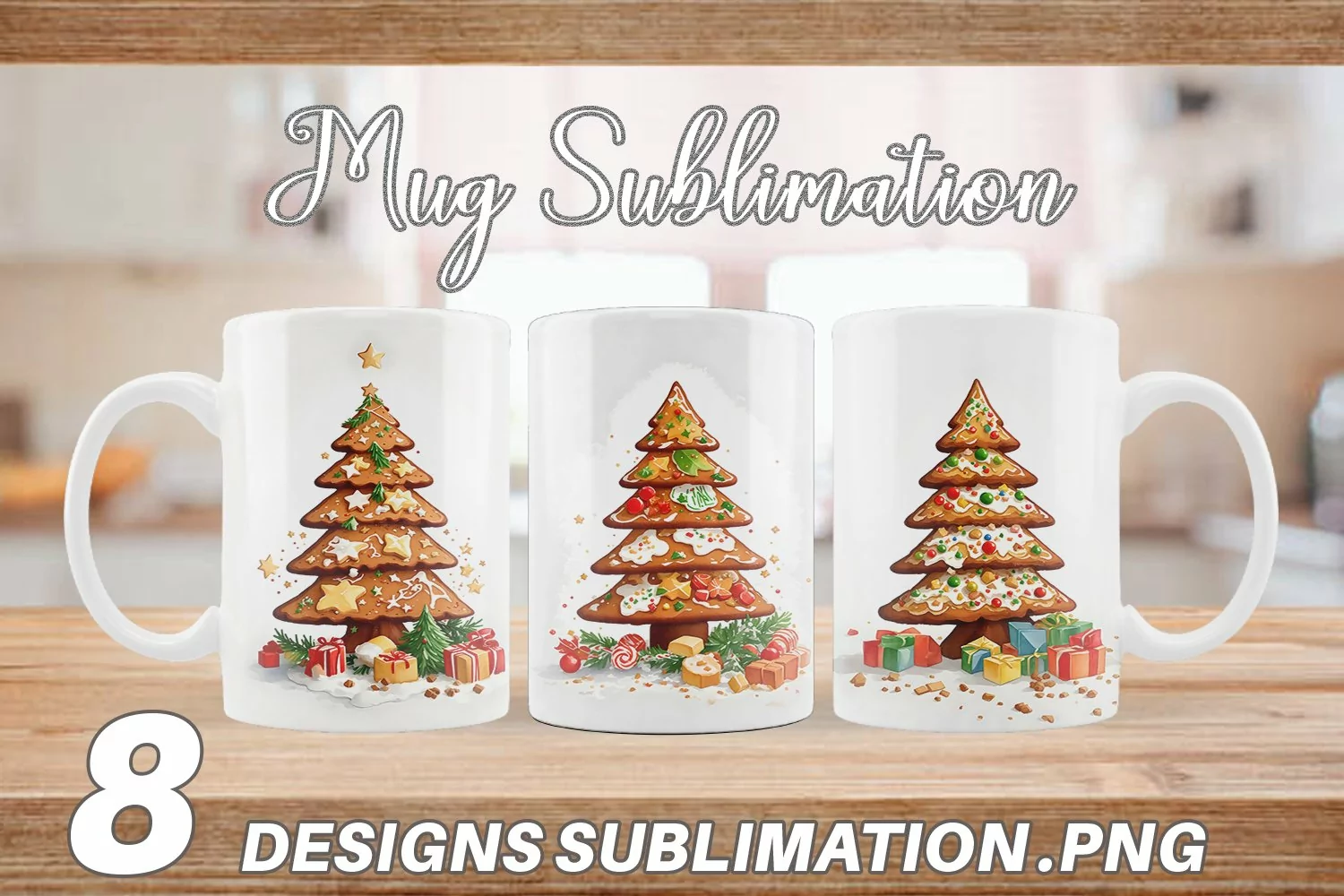 Watercolor Gingerbread Tree | Mug sublimation design product image 1