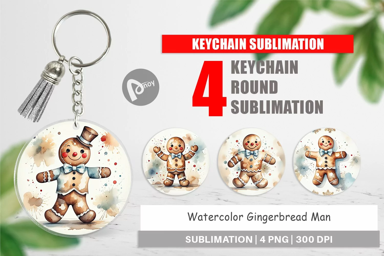 Keychain Watercolor Gingerbread Man product image 1