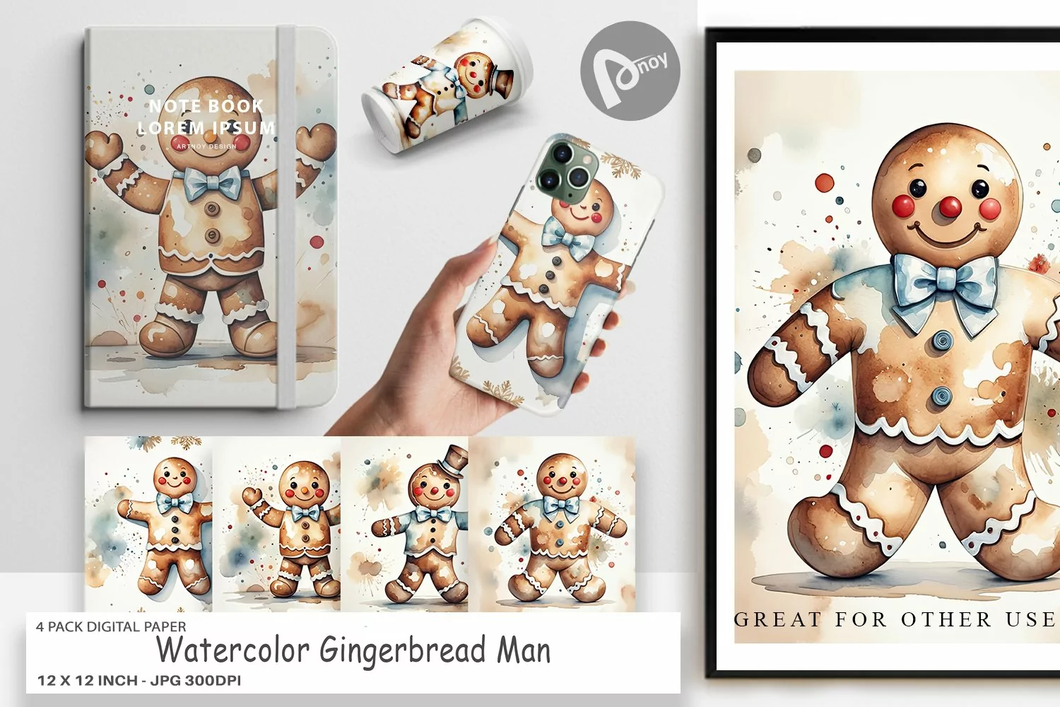 Digital Paper Watercolor Gingerbread Man product image 1