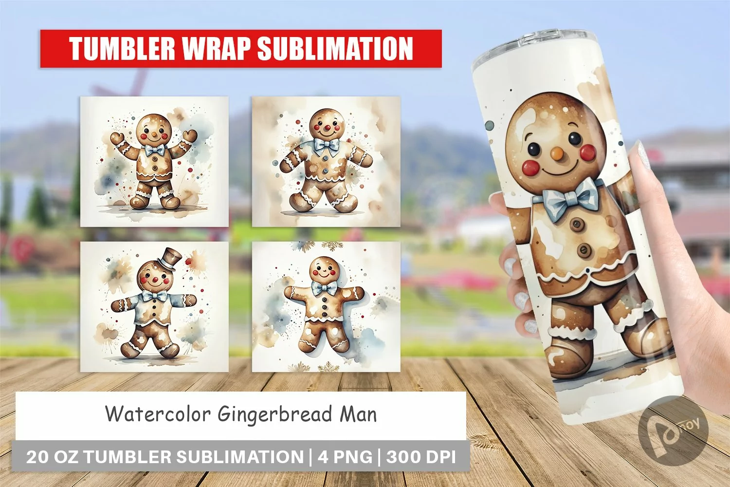 Tumbler Wrap Watercolor Gingerbread Man product image 1