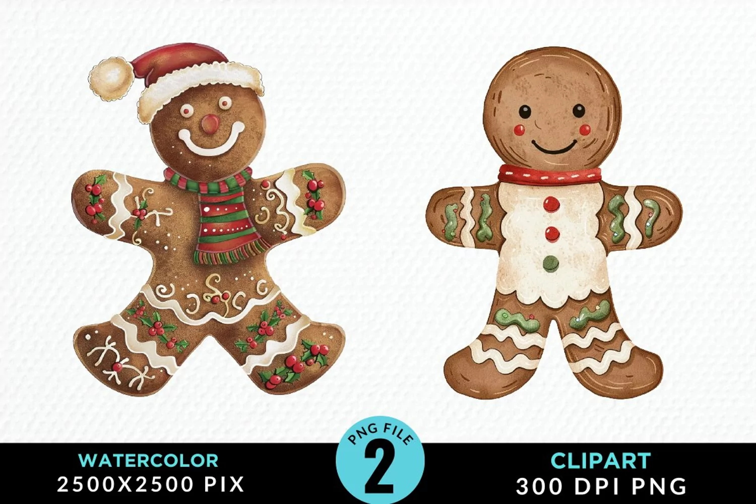Watercolor Gingerbread Man Art Clipart product image 1