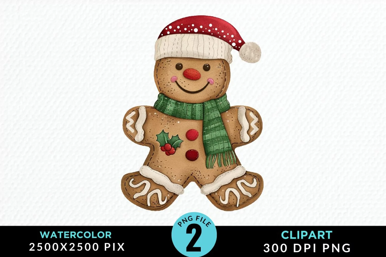 Watercolor Gingerbread Man Art Clipart product image 1