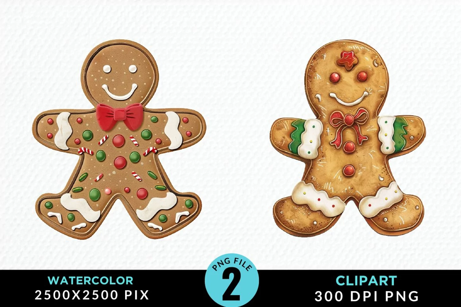 Watercolor Gingerbread Man Art Clipart product image 1
