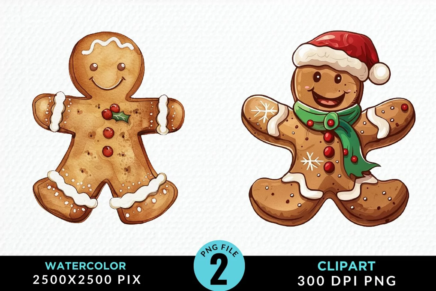 Watercolor Gingerbread Man Art Clipart product image 1