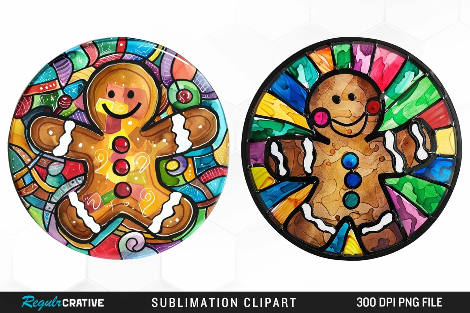 Stained Glass Gingerbread Man Design Clipart product image 1