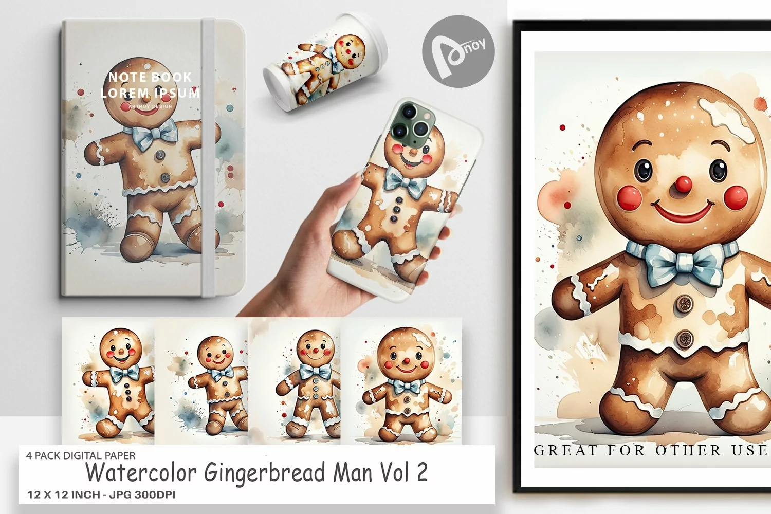 Digital Paper Watercolor Gingerbread Man product image 1