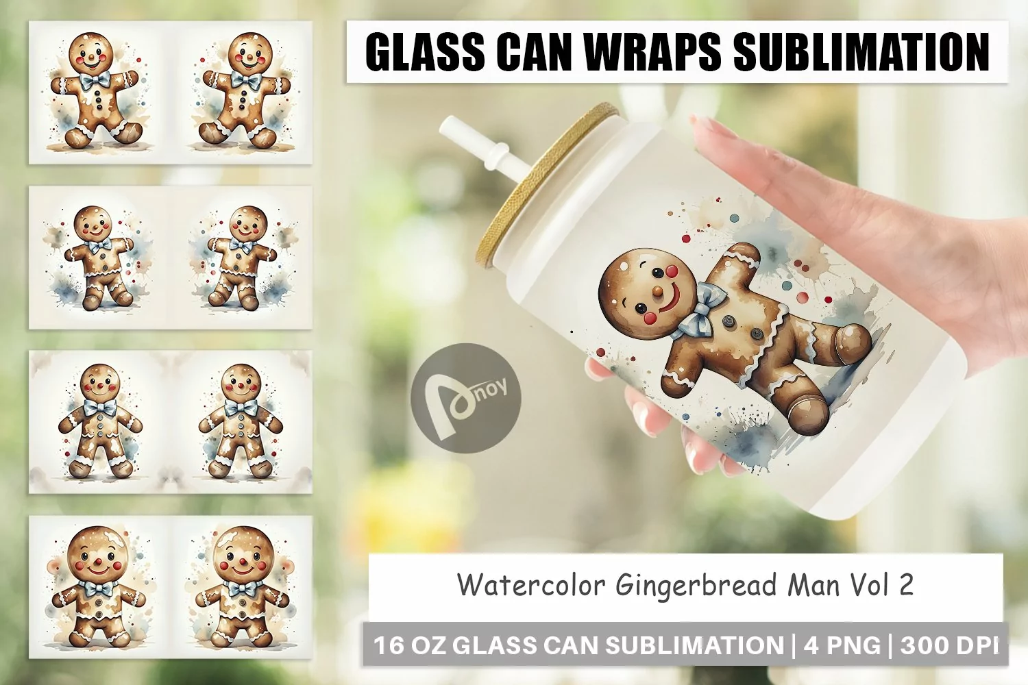 Glass Can Wraps Watercolor Gingerbread Man product image 1