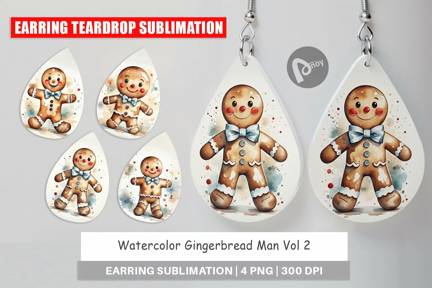 Earring Teardrop Watercolor Gingerbread Man product image 1