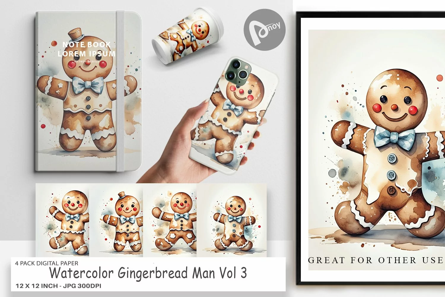 Digital Paper Watercolor Gingerbread Man product image 1
