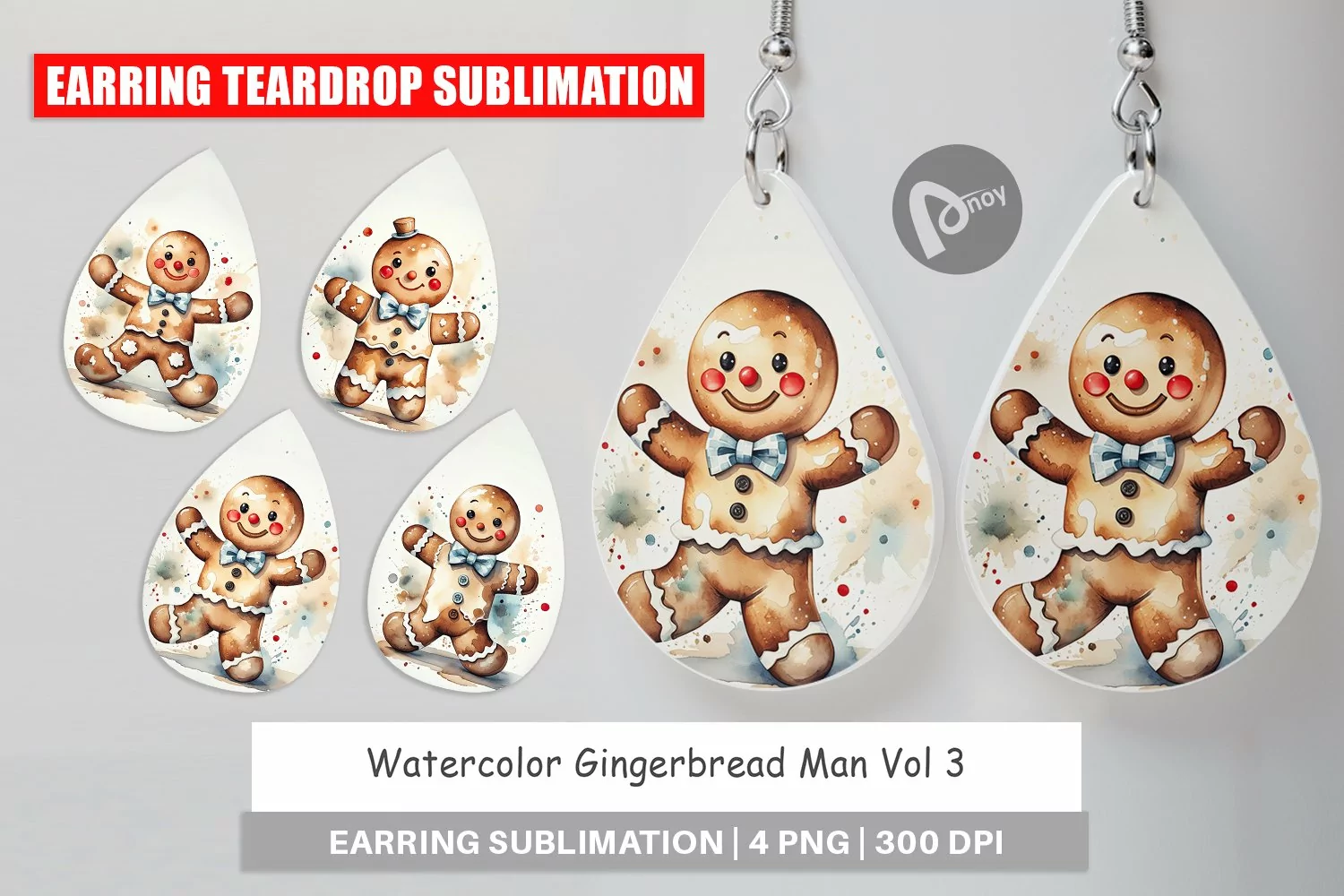 Earring Teardrop Watercolor Gingerbread Man product image 1