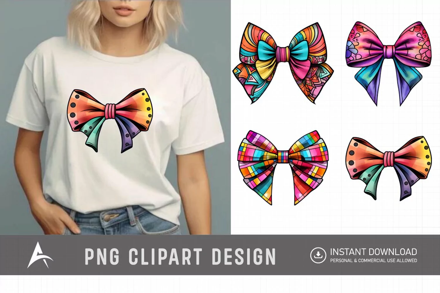 Watercolor Gingham Bows Clipart product image 1