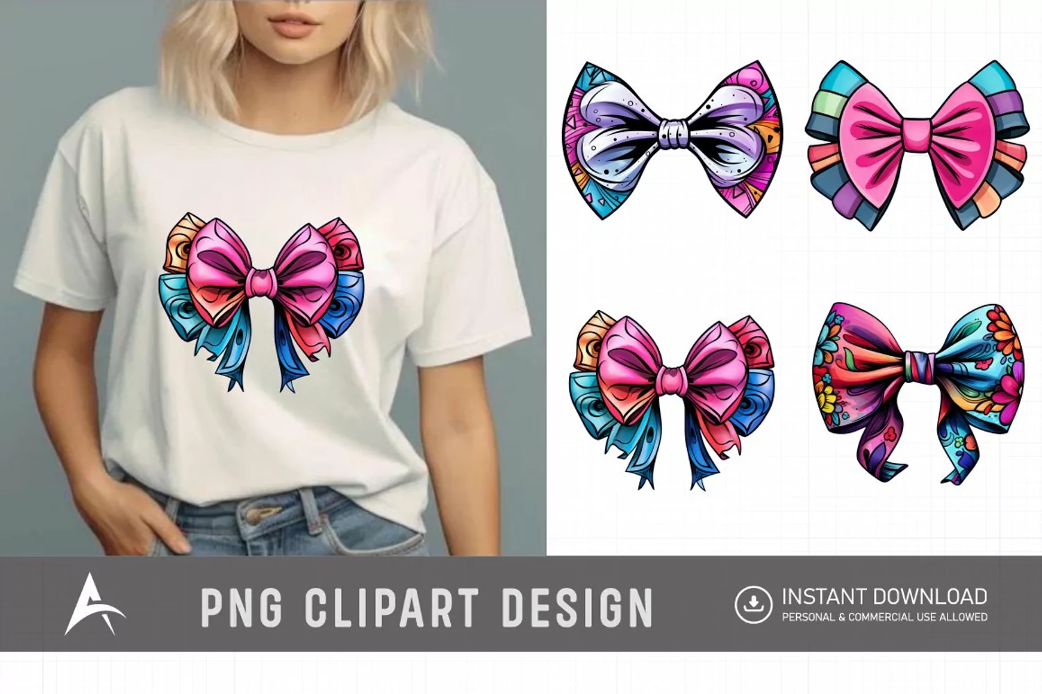 Watercolor Gingham Bows Clipart product image 1