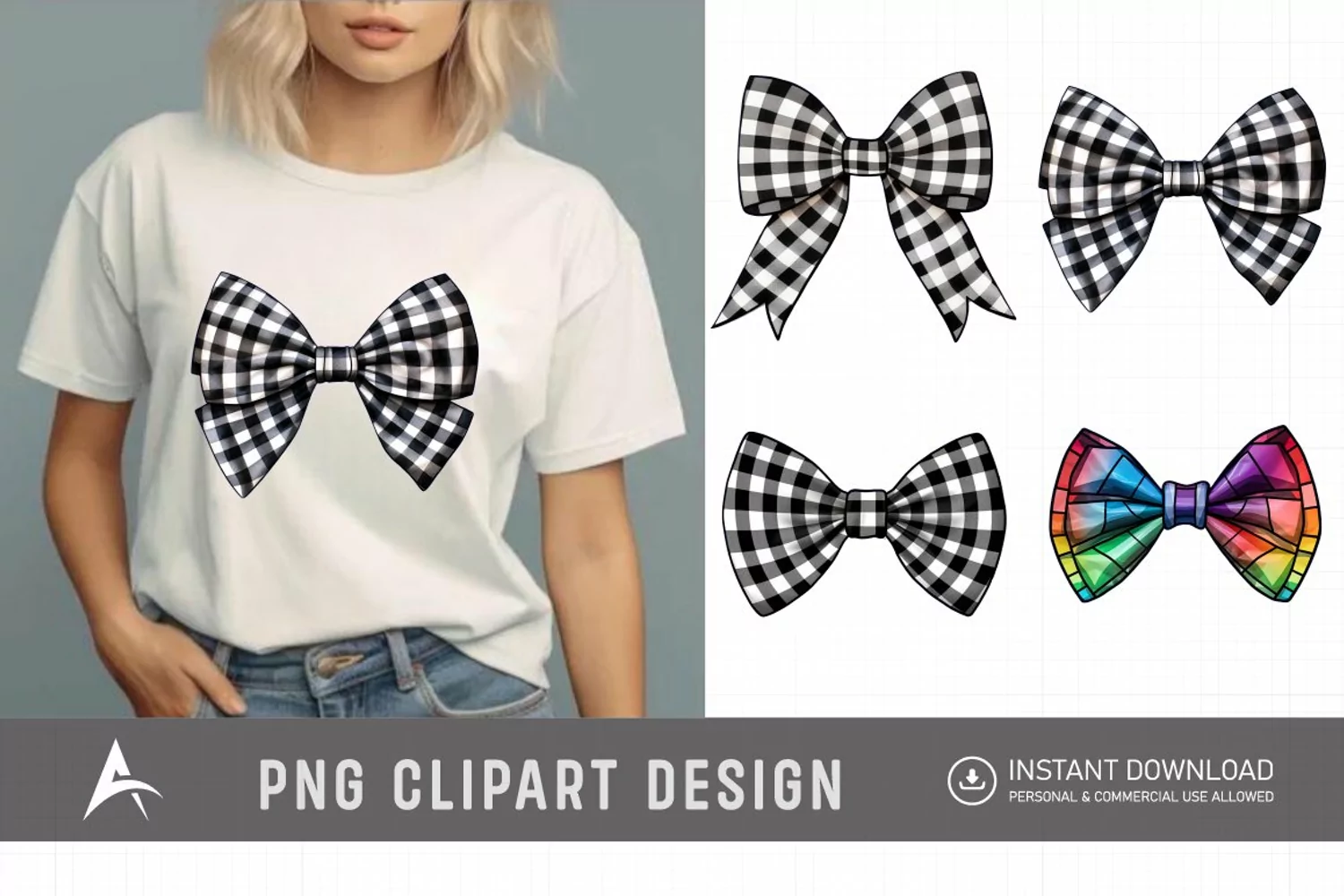 Watercolor Gingham Bows Clipart product image 1