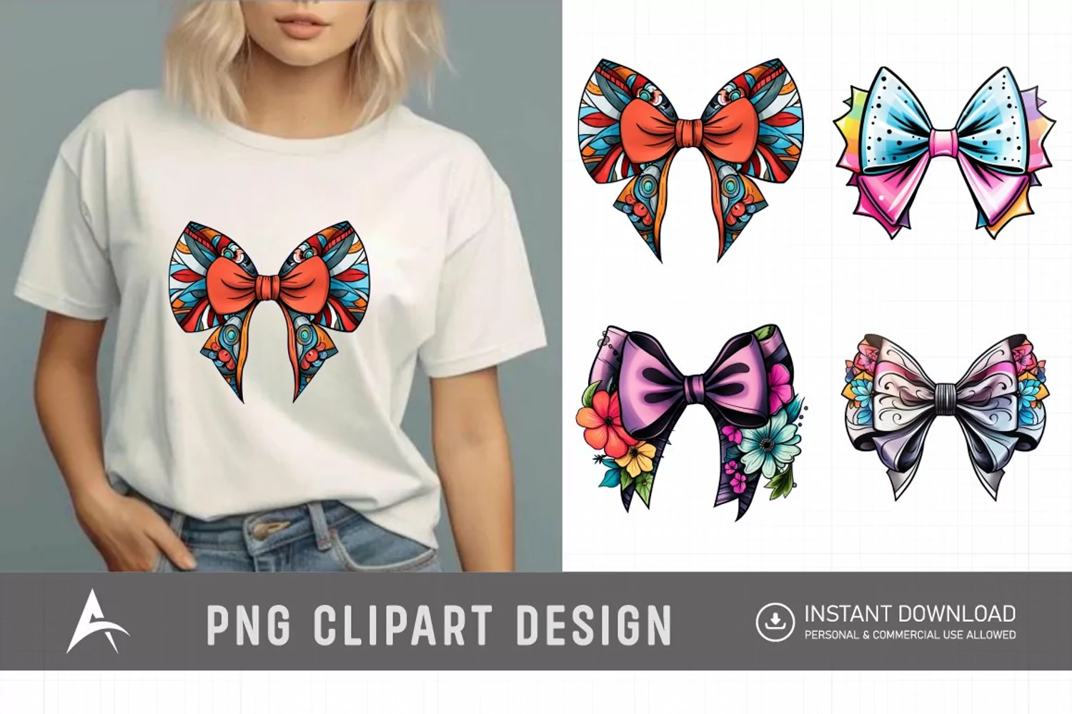 Watercolor Gingham Bows Clipart product image 1