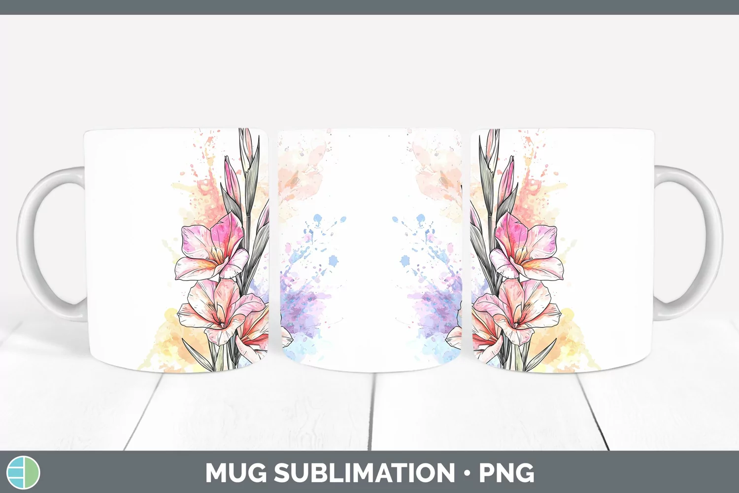 GorgeousWatercolor Mug Wrap design.