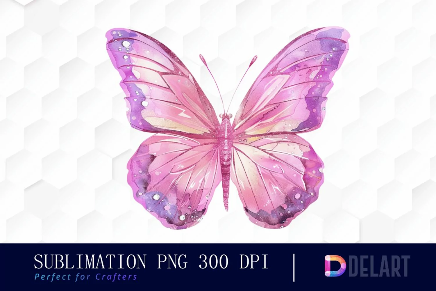 Glitter Pink Butterfly Sublimation PNG Clipart product image 1