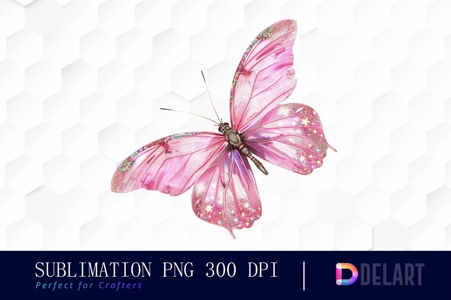 Glitter Pink Butterfly Watercolor Clipart product image 1