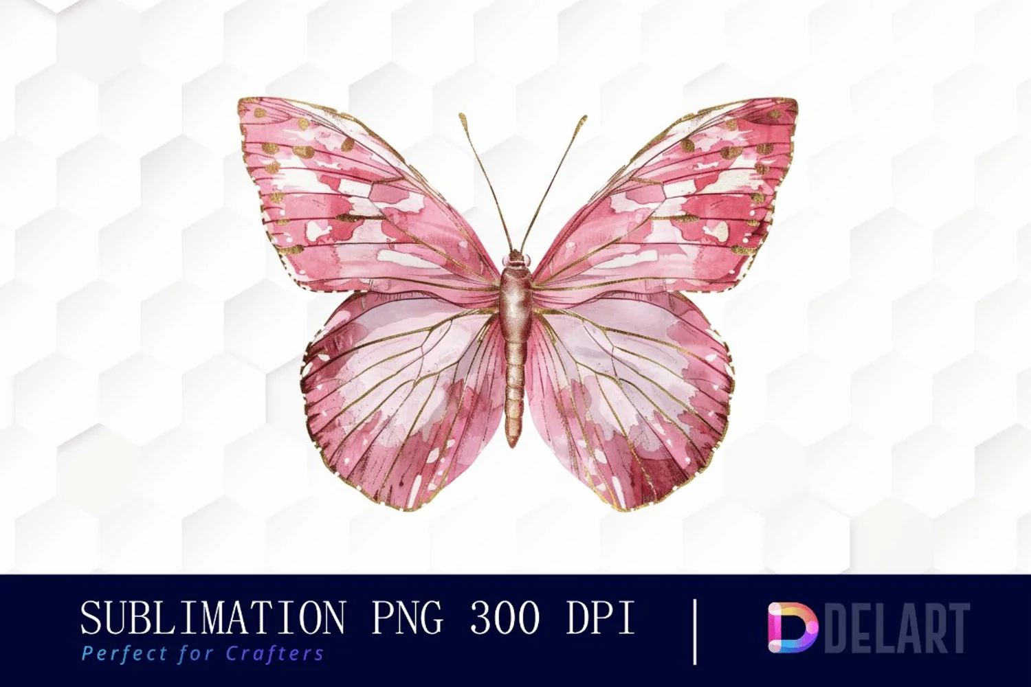 Glitter Pink Butterfly Watercolor Clipart product image 1