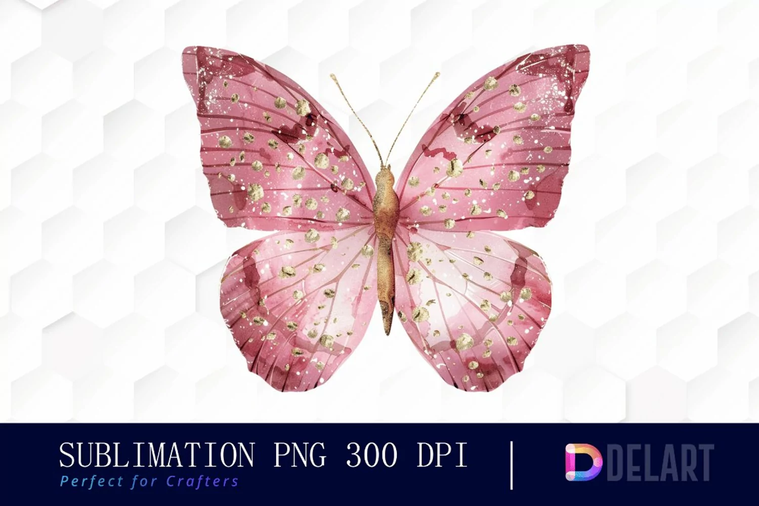 Glitter Pink Butterfly Sublimation PNG Clipart product image 1