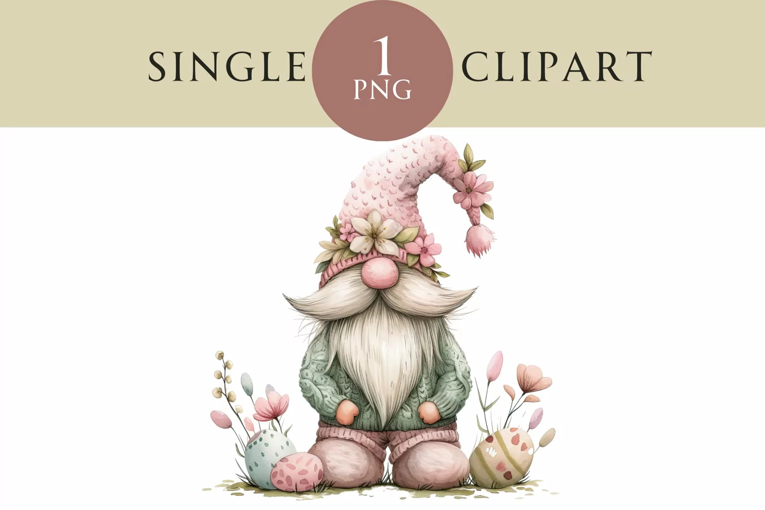 Watercolor Easter Gnome Clipart PNG Single Image product image 1