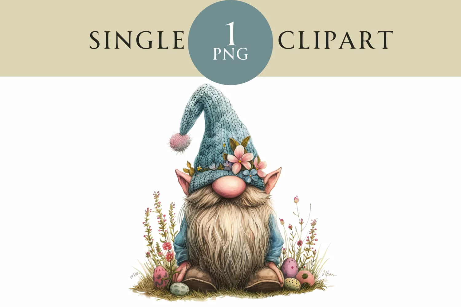 Watercolor Easter Gnome Clipart PNG Single Image product image 1