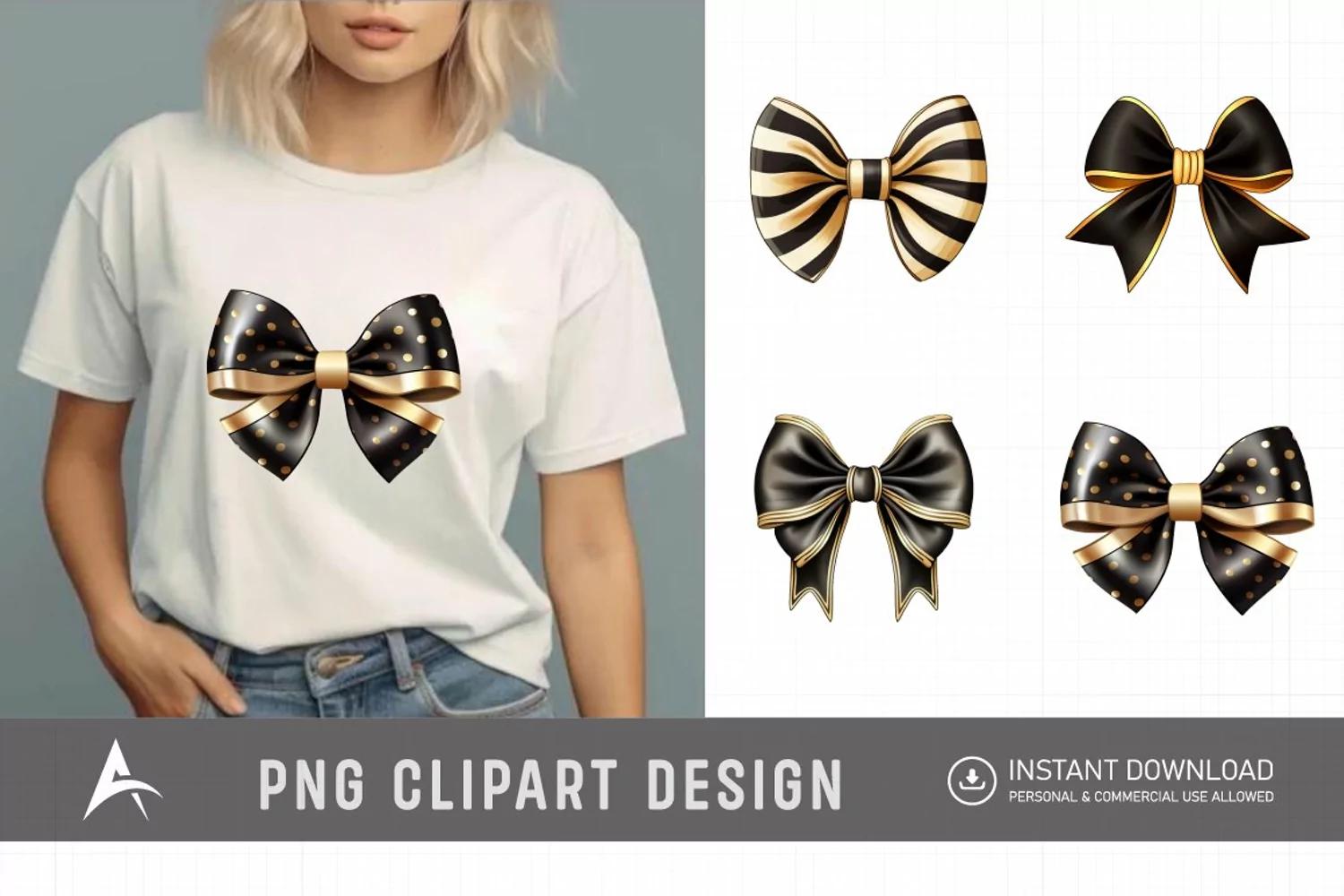 Watercolor Gold Bow Clipart product image 1