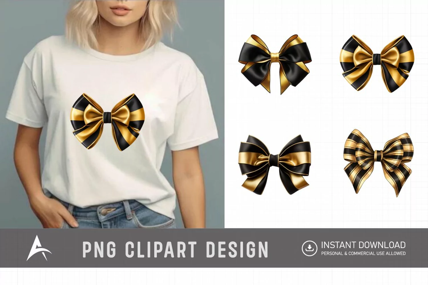 Watercolor Gold Bow Clipart product image 1
