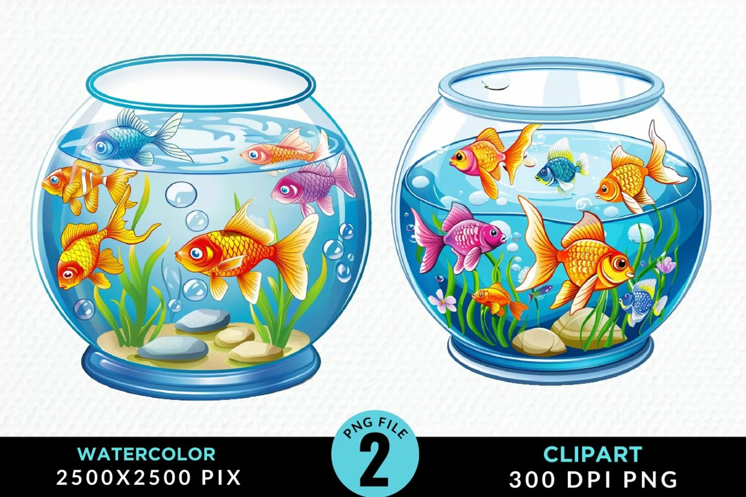 Watercolor Gold Fish Bowl Fun Clipart product image 1