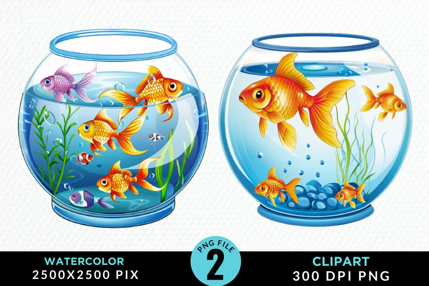 Watercolor Gold Fish Bowl Fun Clipart product image 1