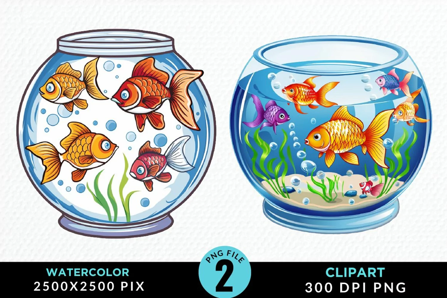 Watercolor Gold Fish Bowl Fun Clipart product image 1