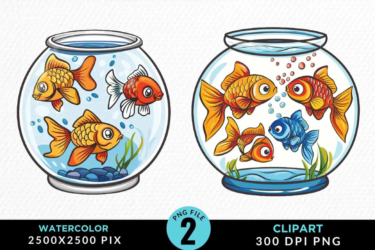 Watercolor Gold Fish Bowl Fun Clipart product image 1