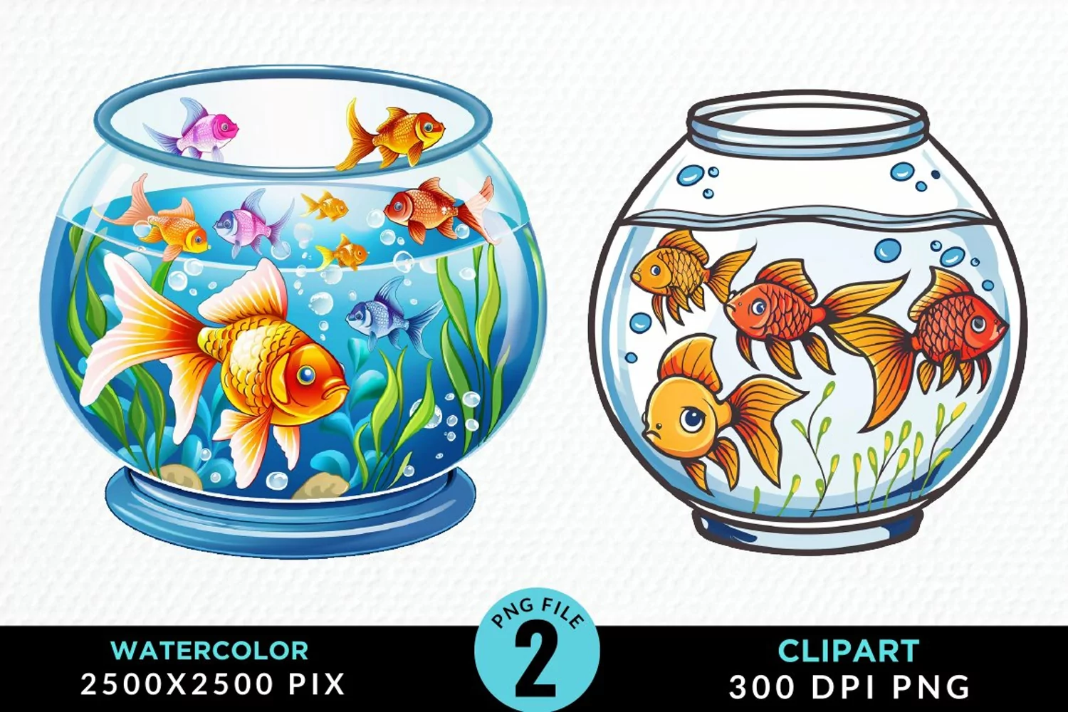 Watercolor Gold Fish Bowl Fun Clipart product image 1