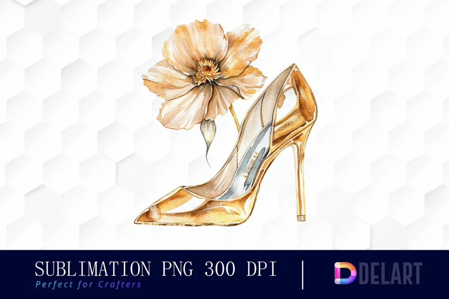 Gold High Heel With Flower Watercolor Clipart product image 1