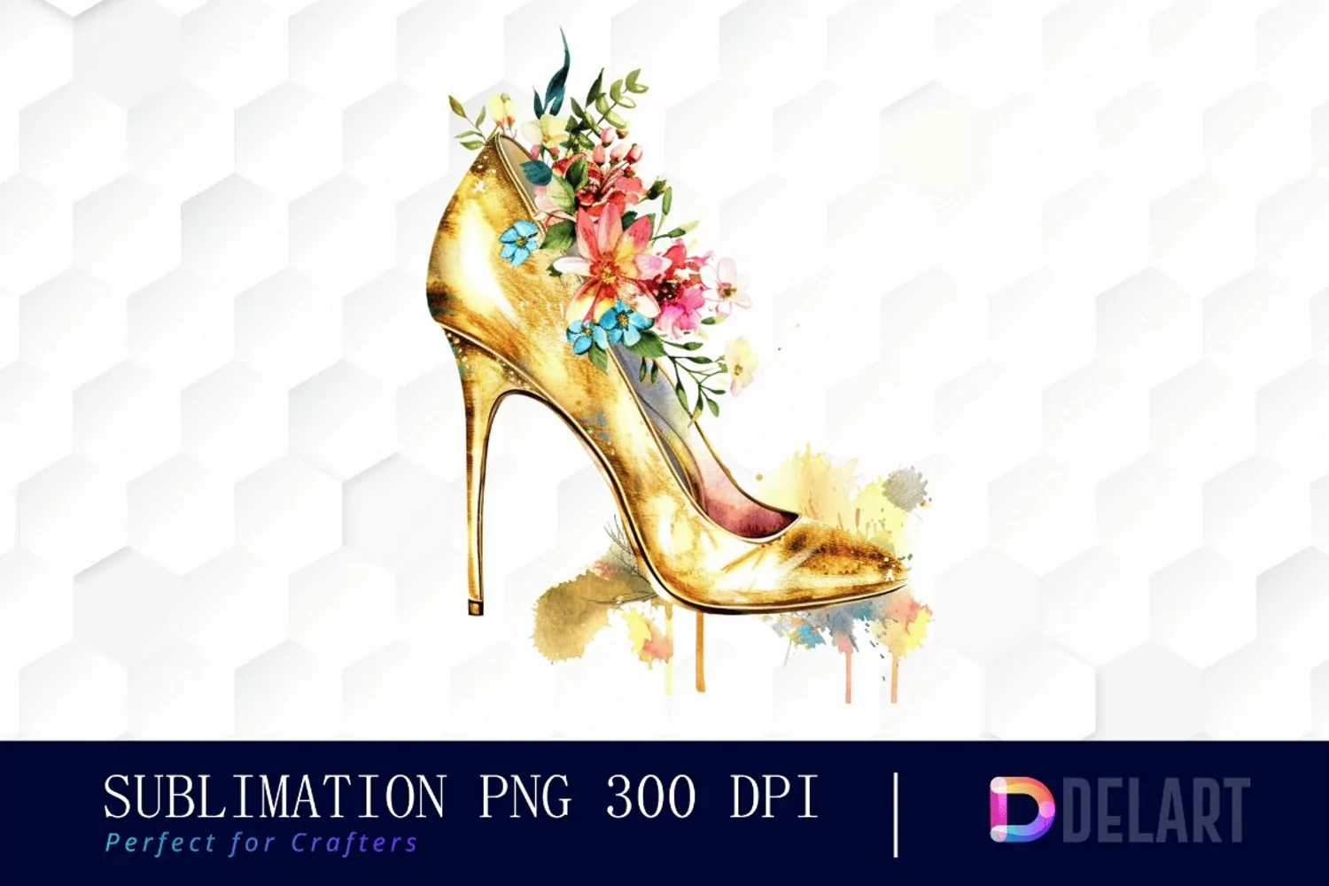 Gold High Heel With Flower Design Clipart product image 1