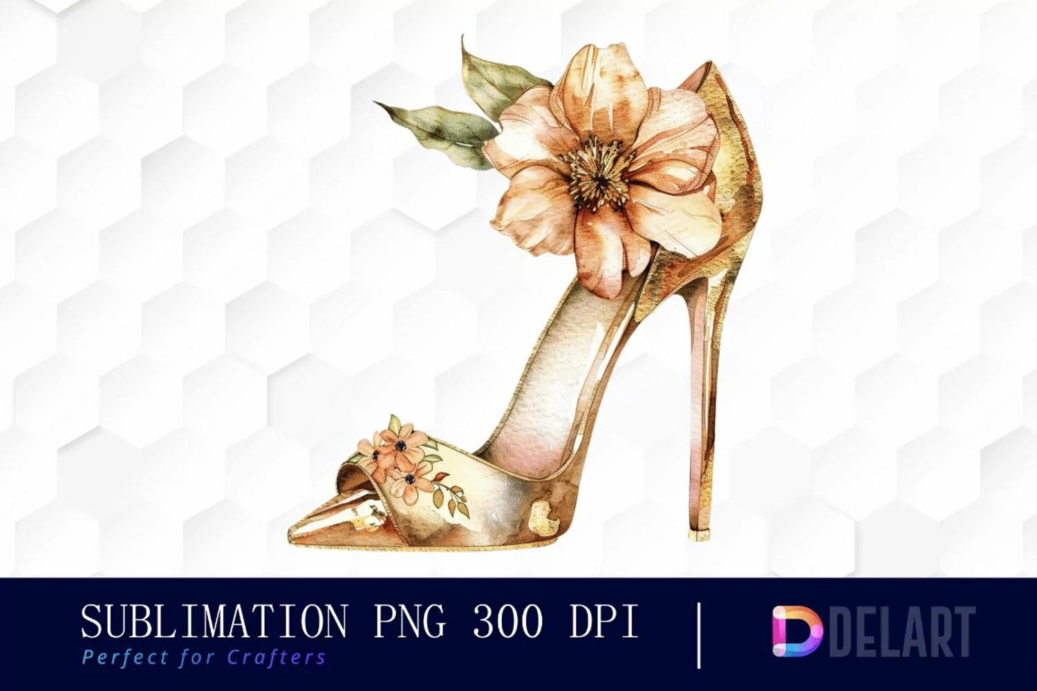 Gold High Heel With Flower Illustration Clipart product image 1