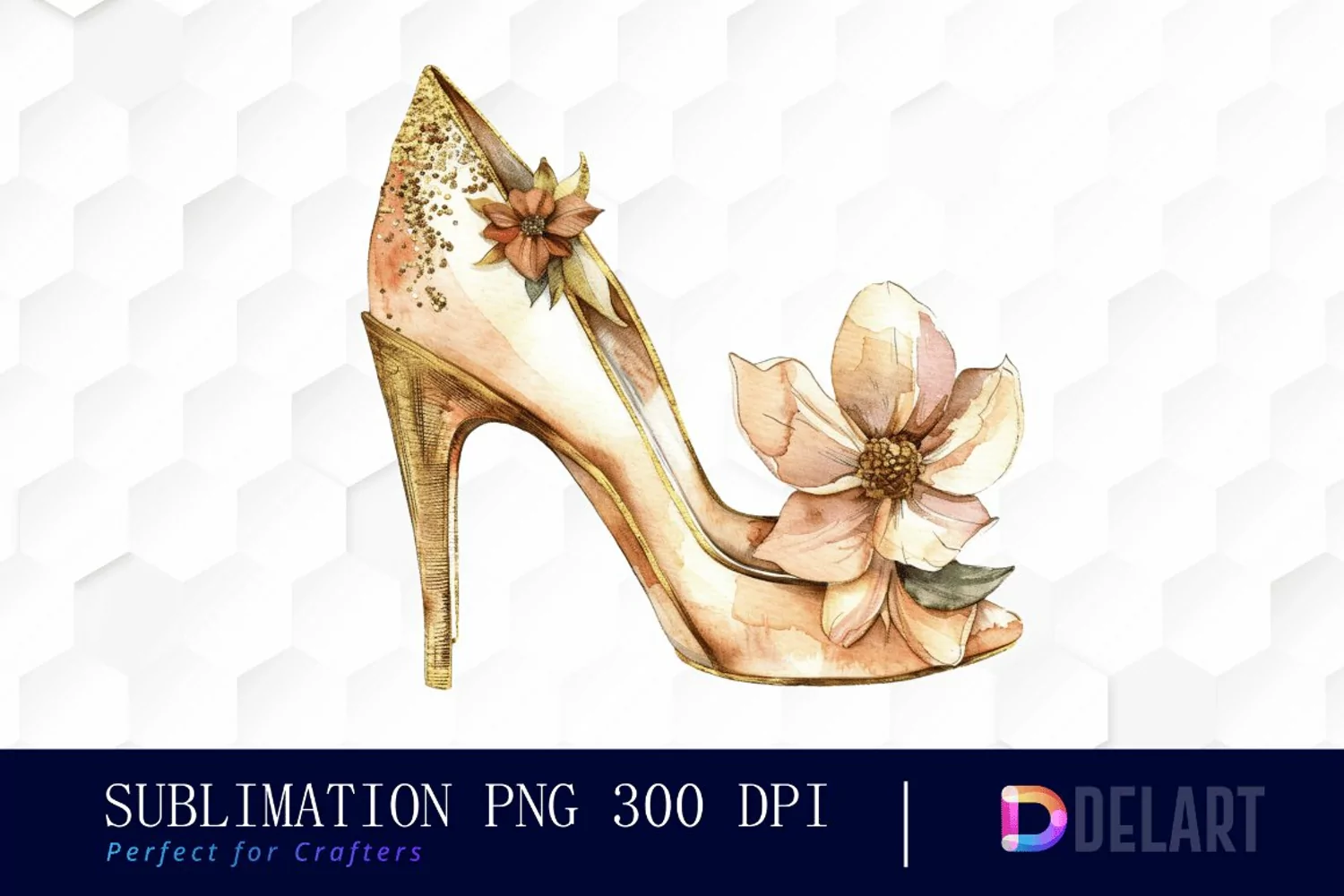 Gold High Heel With Flower Art Clipart product image 1