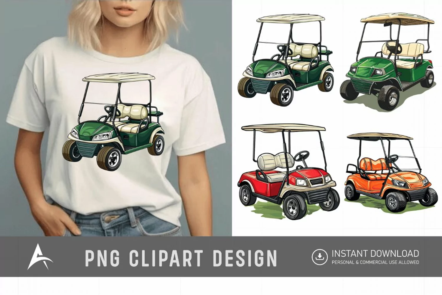 Watercolor Golf Cart Clipart product image 1