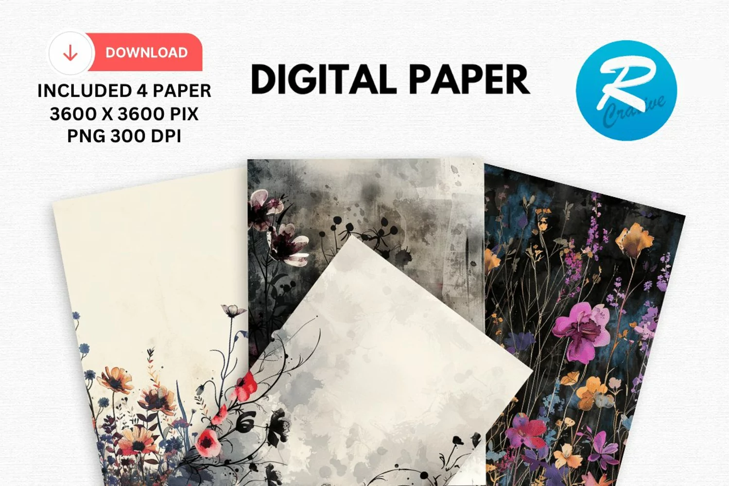 Gothic Wildflowers Digital Paper, Wildflowers Background product image 1