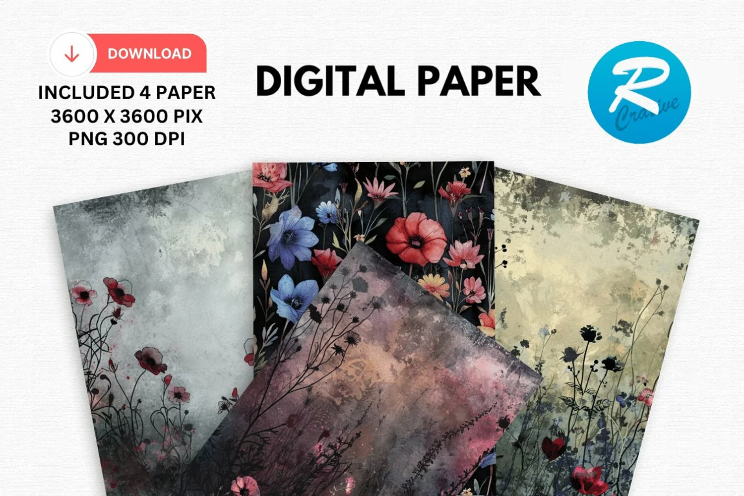 Gothic Wildflowers Digital Paper, Wildflowers Background product image 1