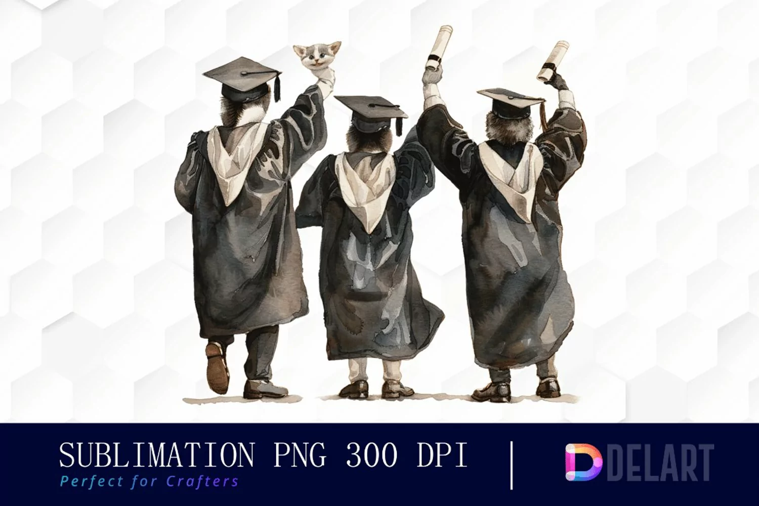 Graduation Animals Back View Illustration Clipart product image 1