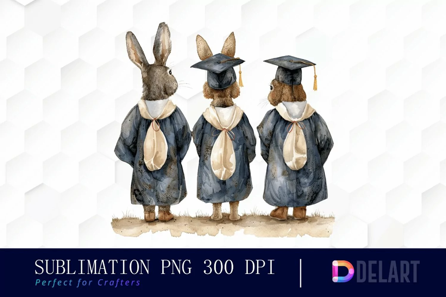 Graduation Animals Back View Watercolor Clipart product image 1