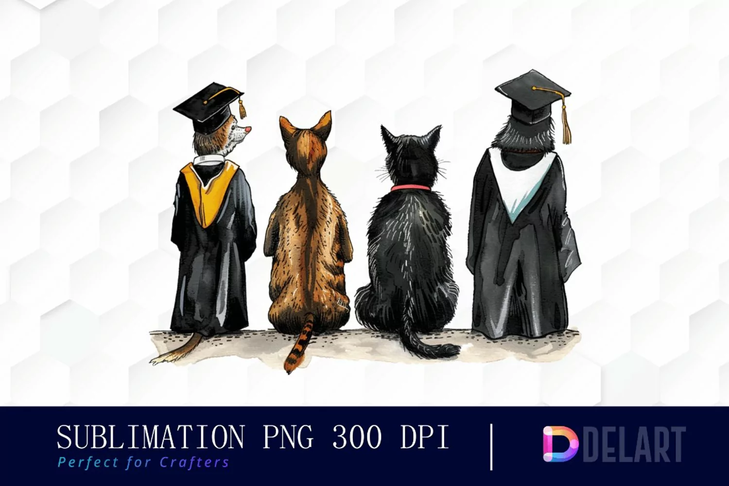 Graduation Animals Back View Illustration Clipart product image 1
