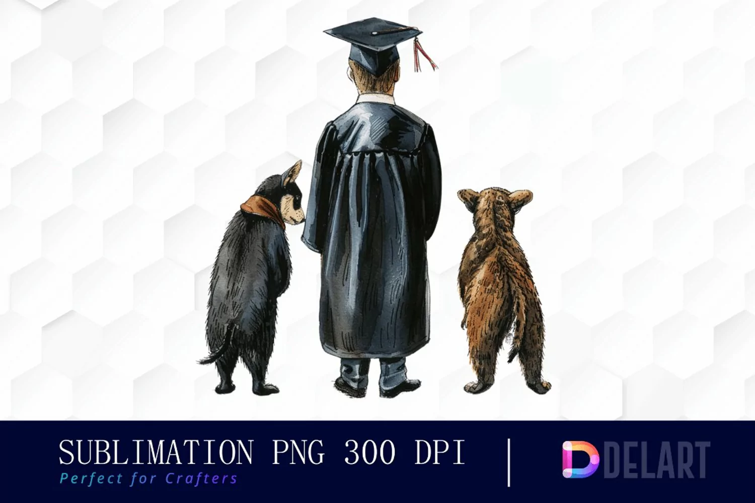 Graduation Animals Back View Sublimation PNG Clipart product image 1