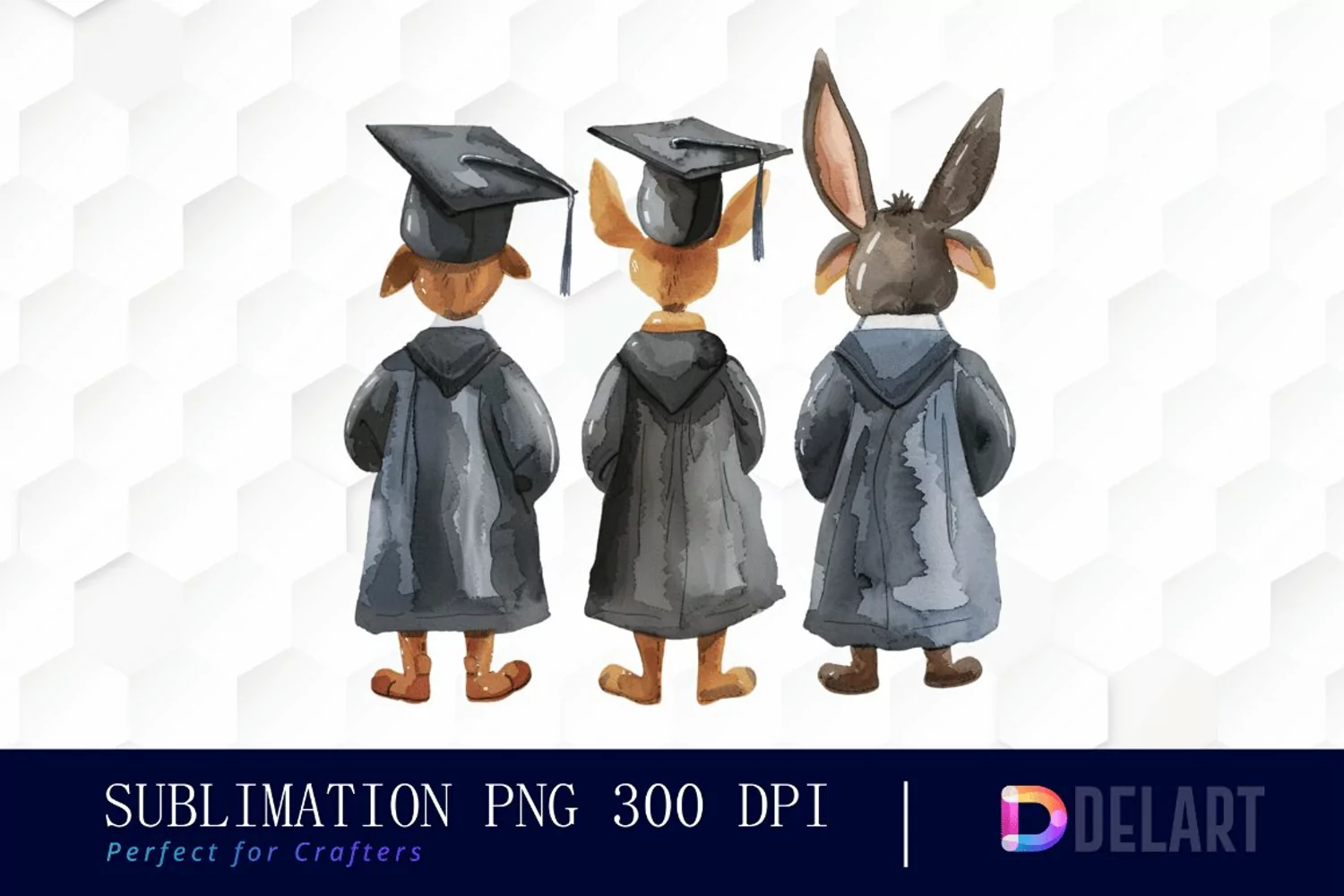 Graduation Animals Back View Illustration Clipart product image 1