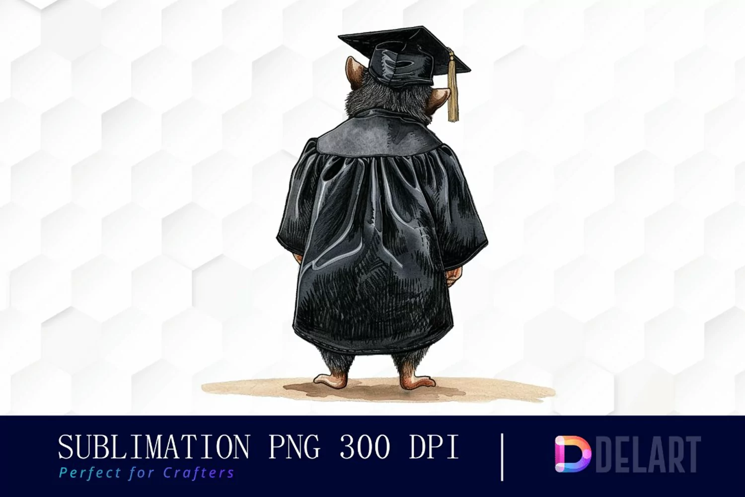 Graduation Animals Back View Watercolor Clipart product image 1